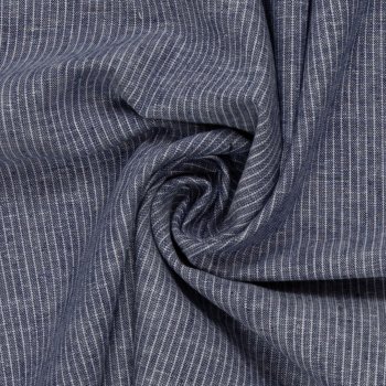 Leinen- Baumwoll Mischgewebe "Paul" dunkelblau meliert gestreift